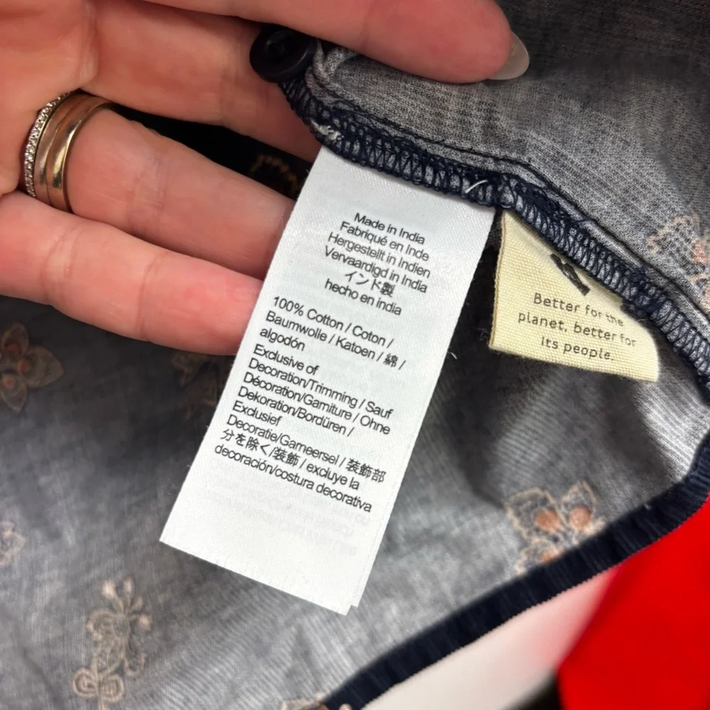 NWT Madewell Corduroy Bubble Sleeve Crop Shirt Britannica Blockprint